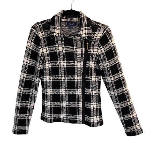 Chaps Women's Black White Plaid Cotton Full Zip Knit Long Sleeve Jacket Size XS - Picture 3 of 16
